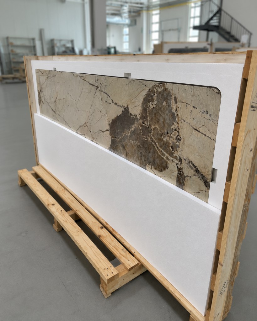 imballaggio polistirolo+legno per lastra in marmo