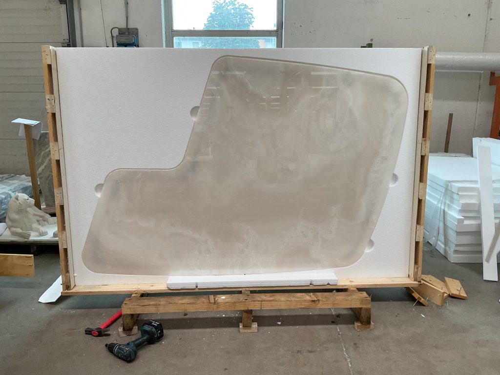 imballaggio polistirolo+legno per lastra in marmo